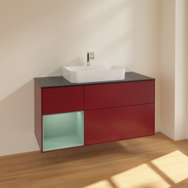 Тумба под раковину Villeroy & Boch Finion 120х50,1 см с подсветкой МДФ пион матовый лак/стекло черное матовое F412GMHB