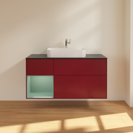 Тумба под раковину Villeroy & Boch Finion 120х50,1 см с подсветкой МДФ пион матовый лак/стекло черное матовое F412GMHB