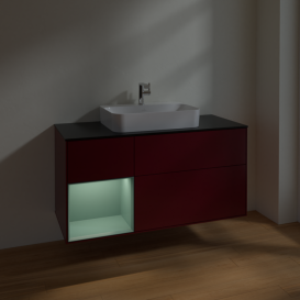 Тумба под раковину Villeroy & Boch Finion 120х50,1 см с подсветкой МДФ пион матовый лак/стекло черное матовое F412GMHB