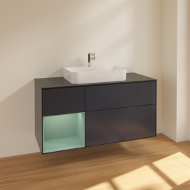Тумба под раковину Villeroy & Boch Finion 120х50,1 см с подсветкой МДФ темно-синий матовый лак/стекло черное матовое F412GMHG