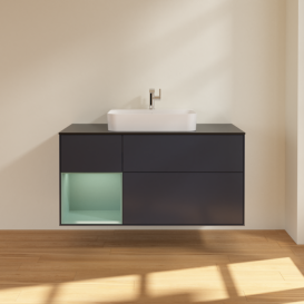 Тумба под раковину Villeroy & Boch Finion 120х50,1 см с подсветкой МДФ темно-синий матовый лак/стекло черное матовое F412GMHG