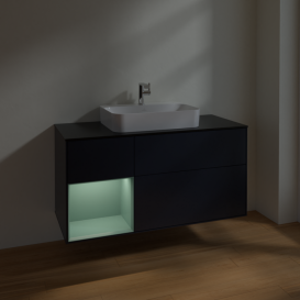 Тумба под раковину Villeroy & Boch Finion 120х50,1 см с подсветкой МДФ темно-синий матовый лак/стекло черное матовое F412GMHG