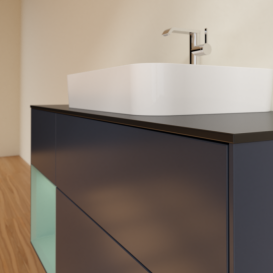 Тумба под раковину Villeroy & Boch Finion 120х50,1 см с подсветкой МДФ темно-синий матовый лак/стекло черное матовое F412GMHG