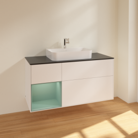 Тумба під раковину Villeroy & Boch Finion 120х50,1 см із підсвічуванням МДФ білий глянцевий лак/скло чорне матове F412GMMT