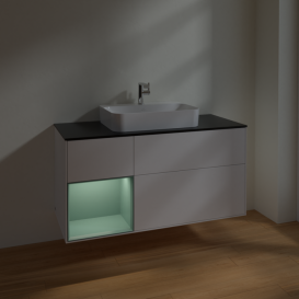 Тумба під раковину Villeroy & Boch Finion 120х50,1 см із підсвічуванням МДФ білий глянцевий лак/скло чорне матове F412GMMT