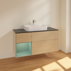 Тумба під раковину Villeroy & Boch Finion 120х50,1 см із підсвічуванням МДФ шпон дуба/скло чорне матове F412GMPC