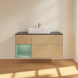 Тумба під раковину Villeroy & Boch Finion 120х50,1 см із підсвічуванням МДФ шпон дуба/скло чорне матове F412GMPC