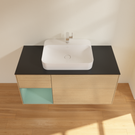 Тумба під раковину Villeroy & Boch Finion 120х50,1 см із підсвічуванням МДФ шпон дуба/скло чорне матове F412GMPC