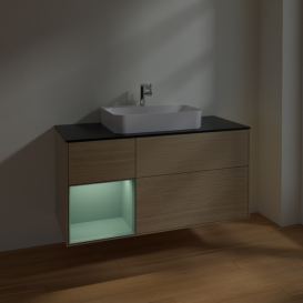 Тумба під раковину Villeroy & Boch Finion 120х50,1 см із підсвічуванням МДФ шпон дуба/скло чорне матове F412GMPC