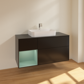 Тумба под раковину Villeroy & Boch Finion 120х50,1 см с подсветкой МДФ черный матовый лак/стекло черное матовое F412GMPD