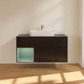 Тумба под раковину Villeroy & Boch Finion 120х50,1 см с подсветкой МДФ черный матовый лак/стекло черное матовое F412GMPD