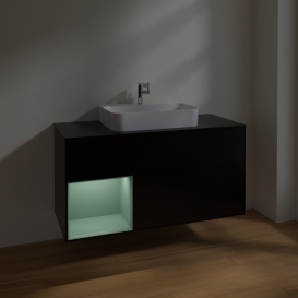 Тумба под раковину Villeroy & Boch Finion 120х50,1 см с подсветкой МДФ черный матовый лак/стекло черное матовое F412GMPD