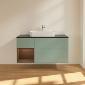 Тумба под раковину Villeroy & Boch Finion 120х50,1 см с подсветкой МДФ оливковый матовый лак/стекло черное матовое F412GNGM