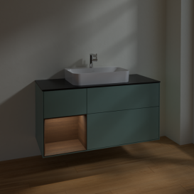 Тумба под раковину Villeroy & Boch Finion 120х50,1 см с подсветкой МДФ оливковый матовый лак/стекло черное матовое F412GNGM