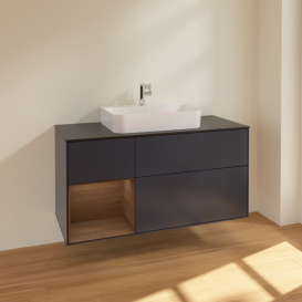 Тумба під раковину Villeroy & Boch Finion 120х50,1 см із підсвічуванням МДФ темно-синій матовий лак/скло чорне матове F412GNHG