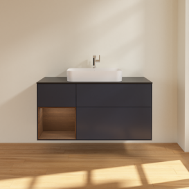 Тумба под раковину Villeroy & Boch Finion 120х50,1 см с подсветкой МДФ темно-синий матовый лак/стекло черное матовое F412GNHG