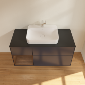 Тумба под раковину Villeroy & Boch Finion 120х50,1 см с подсветкой МДФ темно-синий матовый лак/стекло черное матовое F412GNHG