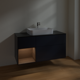 Тумба под раковину Villeroy & Boch Finion 120х50,1 см с подсветкой МДФ темно-синий матовый лак/стекло черное матовое F412GNHG