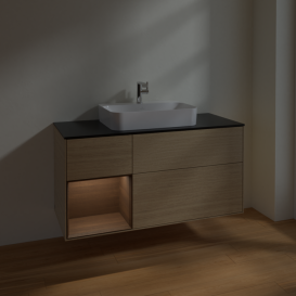 Тумба под раковину Villeroy & Boch Finion 120х50,1 см с подсветкой МДФ шпон дуба/стекло черное матовое F412GNPC