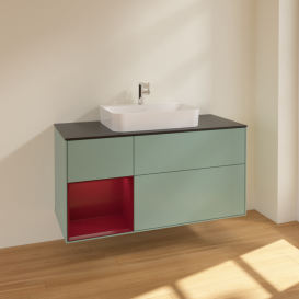 Тумба под раковину Villeroy & Boch Finion 120х50,1 см с подсветкой МДФ оливковый матовый лак/стекло черное матовое F412HBGM