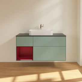 Тумба под раковину Villeroy & Boch Finion 120х50,1 см с подсветкой МДФ оливковый матовый лак/стекло черное матовое F412HBGM