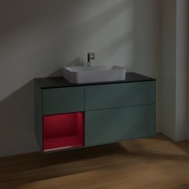 Тумба под раковину Villeroy & Boch Finion 120х50,1 см с подсветкой МДФ оливковый матовый лак/стекло черное матовое F412HBGM