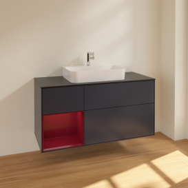 Тумба под раковину Villeroy & Boch Finion 120х50,1 см с подсветкой МДФ темно-синий матовый лак/стекло черное матовое F412HBHG