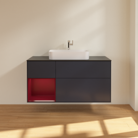 Тумба под раковину Villeroy & Boch Finion 120х50,1 см с подсветкой МДФ темно-синий матовый лак/стекло черное матовое F412HBHG