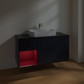 Тумба под раковину Villeroy & Boch Finion 120х50,1 см с подсветкой МДФ темно-синий матовый лак/стекло черное матовое F412HBHG