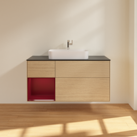 Тумба под раковину Villeroy & Boch Finion 120х50,1 см с подсветкой МДФ шпон дуба/стекло черное матовое F412HBPC