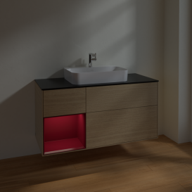 Тумба под раковину Villeroy & Boch Finion 120х50,1 см с подсветкой МДФ шпон дуба/стекло черное матовое F412HBPC