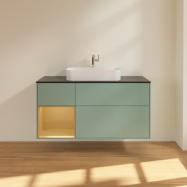 Тумба под раковину Villeroy & Boch Finion 120х50,1 см с подсветкой МДФ оливковый матовый лак/стекло черное матовое F412HFGM