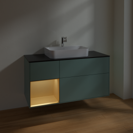 Тумба под раковину Villeroy & Boch Finion 120х50,1 см с подсветкой МДФ оливковый матовый лак/стекло черное матовое F412HFGM