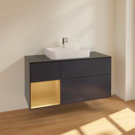 Тумба під раковину Villeroy & Boch Finion 120х50,1 см із підсвічуванням МДФ темно-синій матовий лак/скло чорне матове F412HFHG