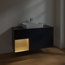Тумба під раковину Villeroy & Boch Finion 120х50,1 см із підсвічуванням МДФ темно-синій матовий лак/скло чорне матове F412HFHG