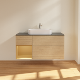 Тумба под раковину Villeroy & Boch Finion 120х50,1 см с подсветкой МДФ шпон дуба/стекло черное матовое F412HFPC