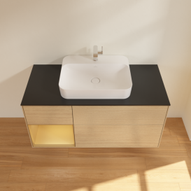 Тумба под раковину Villeroy & Boch Finion 120х50,1 см с подсветкой МДФ шпон дуба/стекло черное матовое F412HFPC