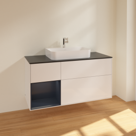 Тумба под раковину Villeroy & Boch Finion 120х50,1 см с подсветкой МДФ глянцевый белый лак/стекло черное матовое F412HGGF