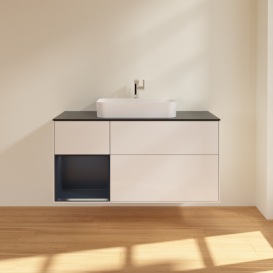 Тумба под раковину Villeroy & Boch Finion 120х50,1 см с подсветкой МДФ глянцевый белый лак/стекло черное матовое F412HGGF