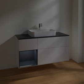 Тумба под раковину Villeroy & Boch Finion 120х50,1 см с подсветкой МДФ глянцевый белый лак/стекло черное матовое F412HGGF