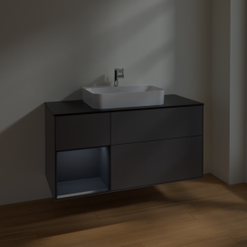 Тумба под раковину Villeroy & Boch Finion 120х50,1 см с подсветкой МДФ антрацит матовый лак/стекло черное матовое F412HGGK