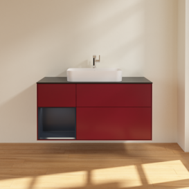 Тумба под раковину Villeroy & Boch Finion 120х50,1 см с подсветкой МДФ пион матовый лак/стекло черное матовое F412HGHB