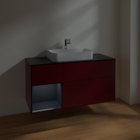 Тумба под раковину Villeroy & Boch Finion 120х50,1 см с подсветкой МДФ пион матовый лак/стекло черное матовое F412HGHB