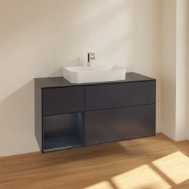 Тумба под раковину Villeroy & Boch Finion 120х50,1 см с подсветкой МДФ темно-синий матовый лак/стекло черное матовое F412HGHG
