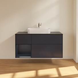 Тумба под раковину Villeroy & Boch Finion 120х50,1 см с подсветкой МДФ темно-синий матовый лак/стекло черное матовое F412HGHG