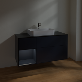 Тумба под раковину Villeroy & Boch Finion 120х50,1 см с подсветкой МДФ темно-синий матовый лак/стекло черное матовое F412HGHG