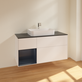 Тумба под раковину Villeroy & Boch Finion 120х50,1 см с подсветкой МДФ белый матовый лак/стекло черное матовое F412HGMT