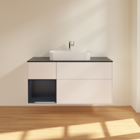 Тумба под раковину Villeroy & Boch Finion 120х50,1 см с подсветкой МДФ белый матовый лак/стекло черное матовое F412HGMT