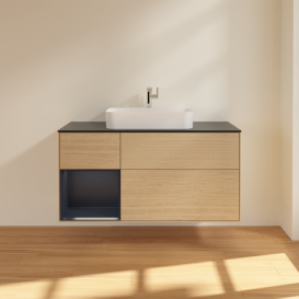 Тумба под раковину Villeroy & Boch Finion 120х50,1 см с подсветкой МДФ шпон дуба/стекло черное матовое F412HGPC