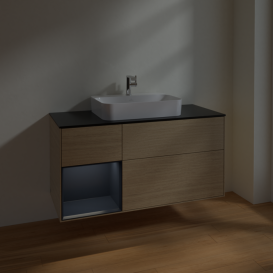 Тумба под раковину Villeroy & Boch Finion 120х50,1 см с подсветкой МДФ шпон дуба/стекло черное матовое F412HGPC